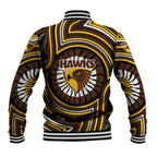 Hawthorn Hawks Baseball Jacket Indigenous Monochrome Dot Art Mascot Style