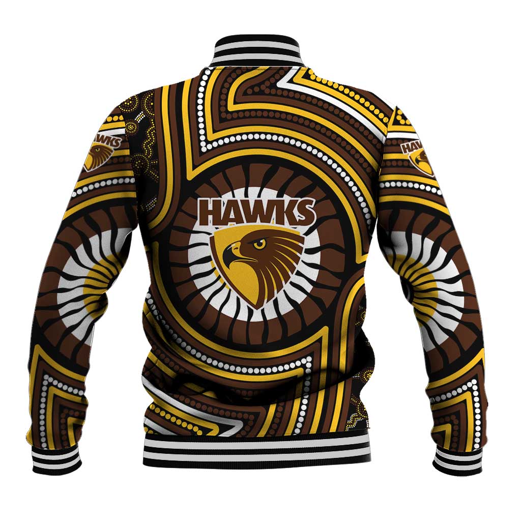 Hawthorn Hawks Baseball Jacket Indigenous Monochrome Dot Art Mascot Style
