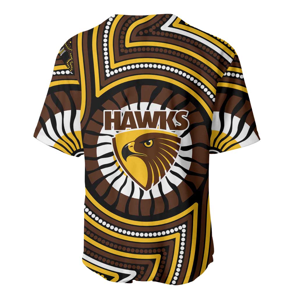 Hawthorn Hawks Baseball Jersey Indigenous Monochrome Dot Art Mascot Style