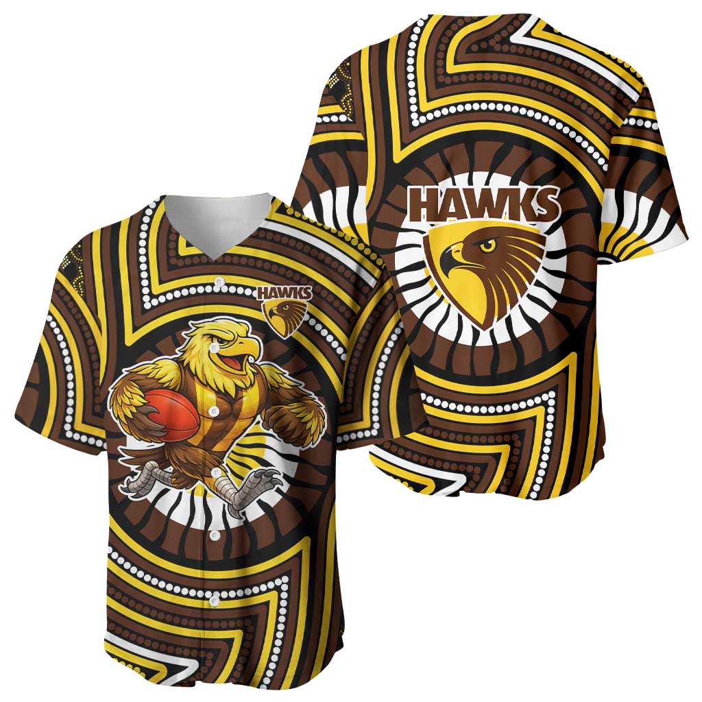 Hawthorn Hawks Baseball Jersey Indigenous Monochrome Dot Art Mascot Style
