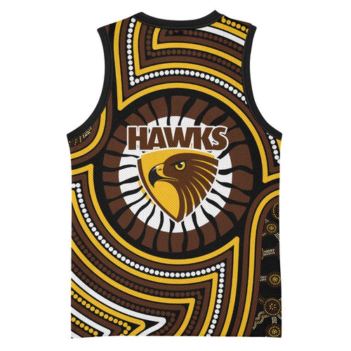 Hawthorn Hawks Basketball Jersey Indigenous Monochrome Dot Art Mascot Style