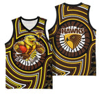 Hawthorn Hawks Basketball Jersey Indigenous Monochrome Dot Art Mascot Style