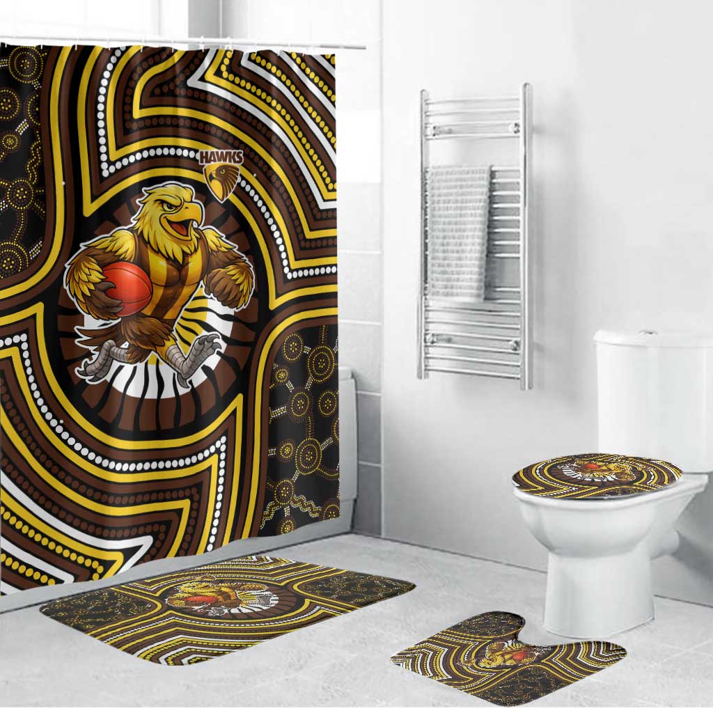 Hawthorn Hawks Bathroom Set Indigenous Monochrome Dot Art Mascot Style