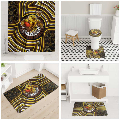 Hawthorn Hawks Bathroom Set Indigenous Monochrome Dot Art Mascot Style