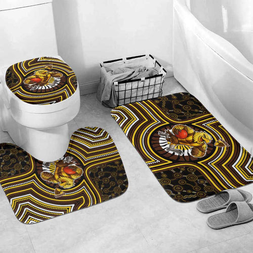 Hawthorn Hawks Bathroom Set Indigenous Monochrome Dot Art Mascot Style