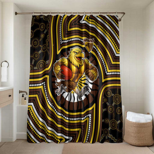 Hawthorn Hawks Bathroom Set Indigenous Monochrome Dot Art Mascot Style