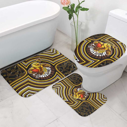Hawthorn Hawks Bathroom Set Indigenous Monochrome Dot Art Mascot Style