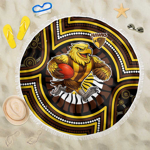 Hawthorn Hawks Beach Blanket Indigenous Monochrome Dot Art Mascot Style