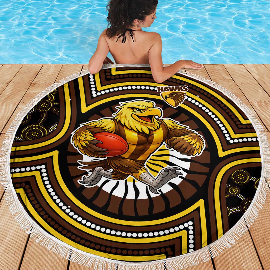 Hawthorn Hawks Beach Blanket Indigenous Monochrome Dot Art Mascot Style