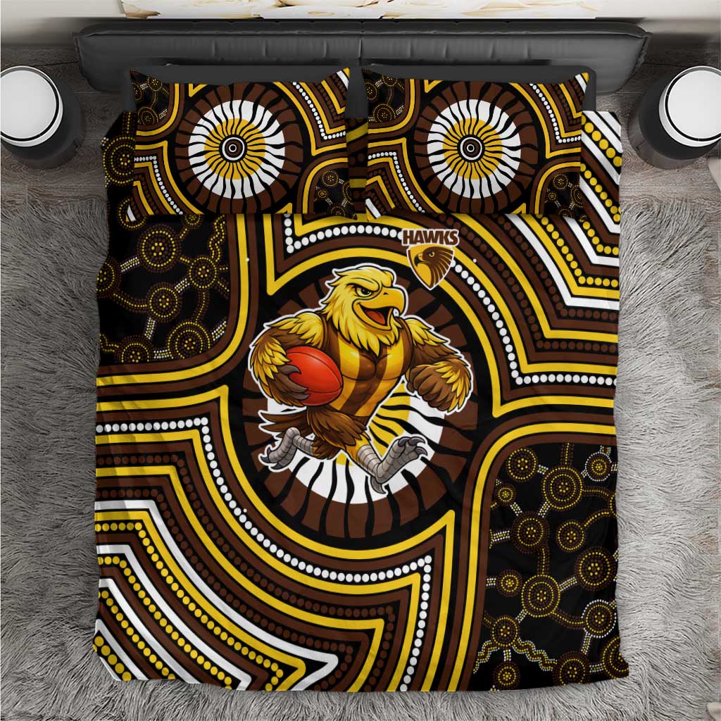 Hawthorn Hawks Bedding Set Indigenous Monochrome Dot Art Mascot Style
