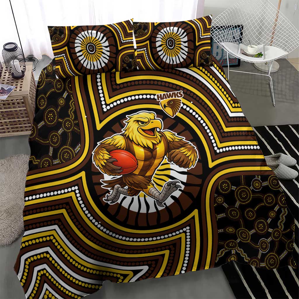 Hawthorn Hawks Bedding Set Indigenous Monochrome Dot Art Mascot Style