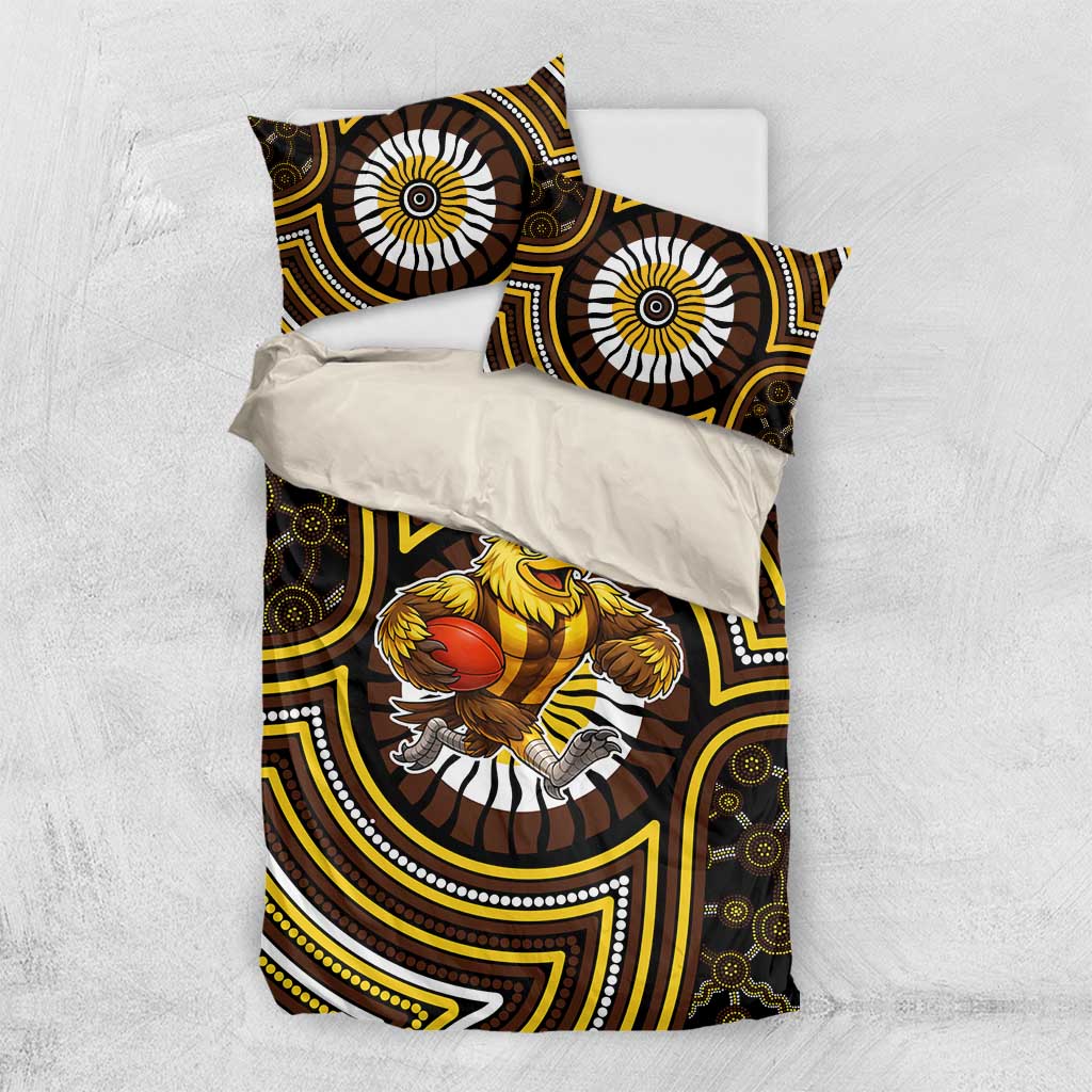 Hawthorn Hawks Bedding Set Indigenous Monochrome Dot Art Mascot Style
