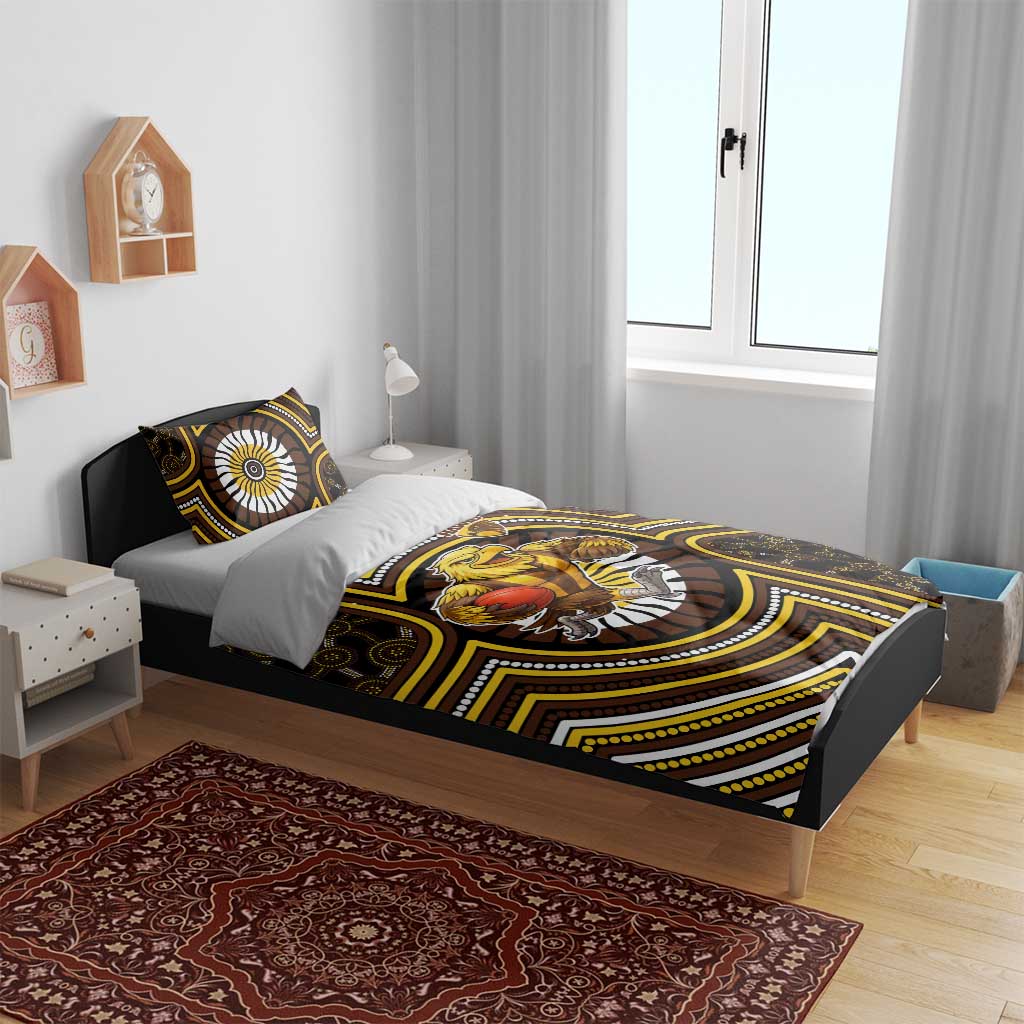 Hawthorn Hawks Bedding Set Indigenous Monochrome Dot Art Mascot Style
