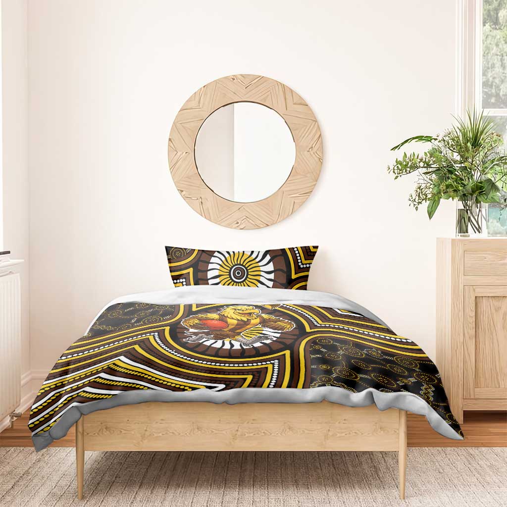 Hawthorn Hawks Bedding Set Indigenous Monochrome Dot Art Mascot Style
