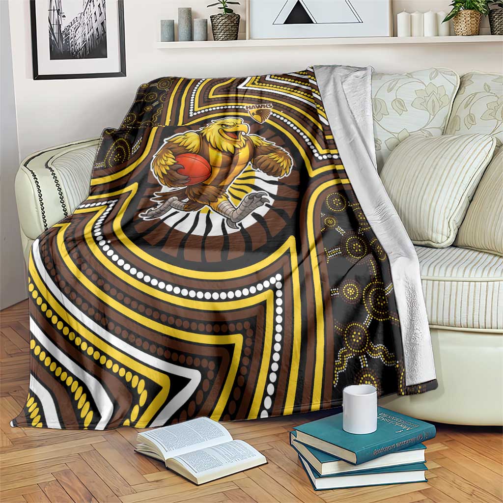 Hawthorn Hawks Blanket Indigenous Monochrome Dot Art Mascot Style