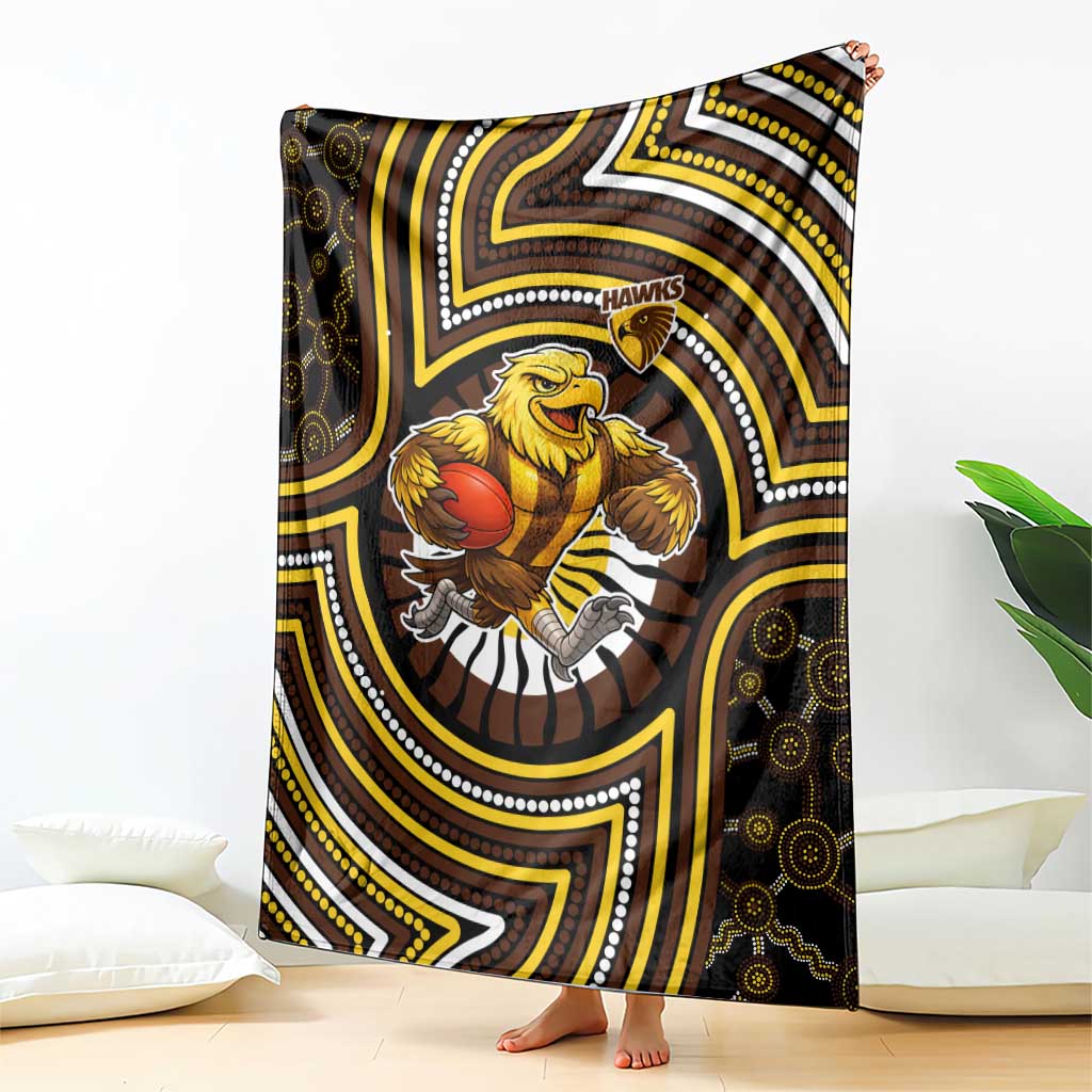 Hawthorn Hawks Blanket Indigenous Monochrome Dot Art Mascot Style