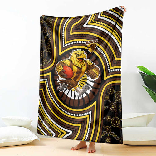 Hawthorn Hawks Blanket Indigenous Monochrome Dot Art Mascot Style