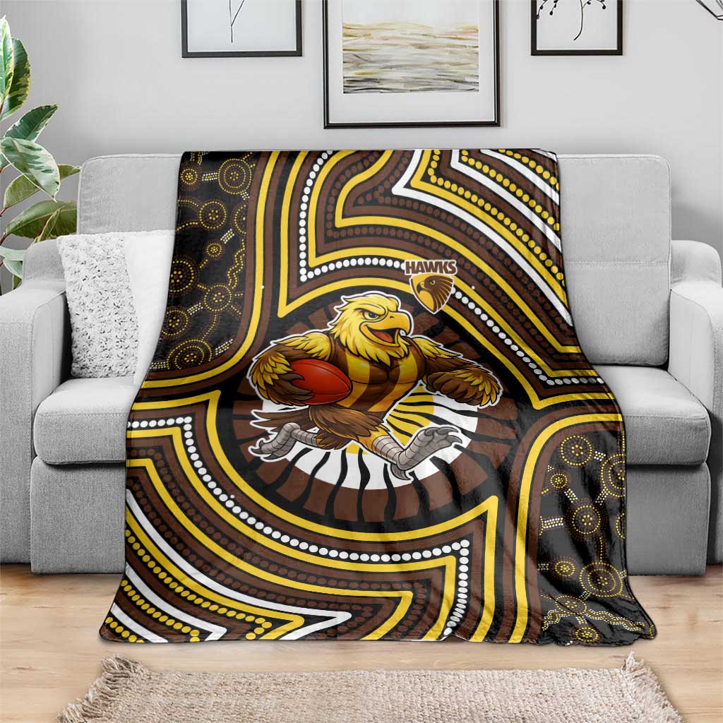 Hawthorn Hawks Blanket Indigenous Monochrome Dot Art Mascot Style