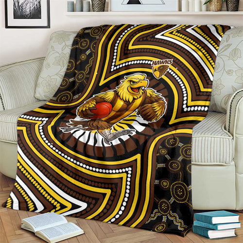 Hawthorn Hawks Blanket Indigenous Monochrome Dot Art Mascot Style