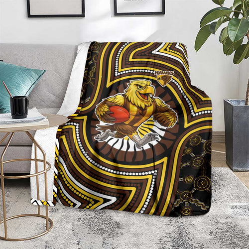 Hawthorn Hawks Blanket Indigenous Monochrome Dot Art Mascot Style