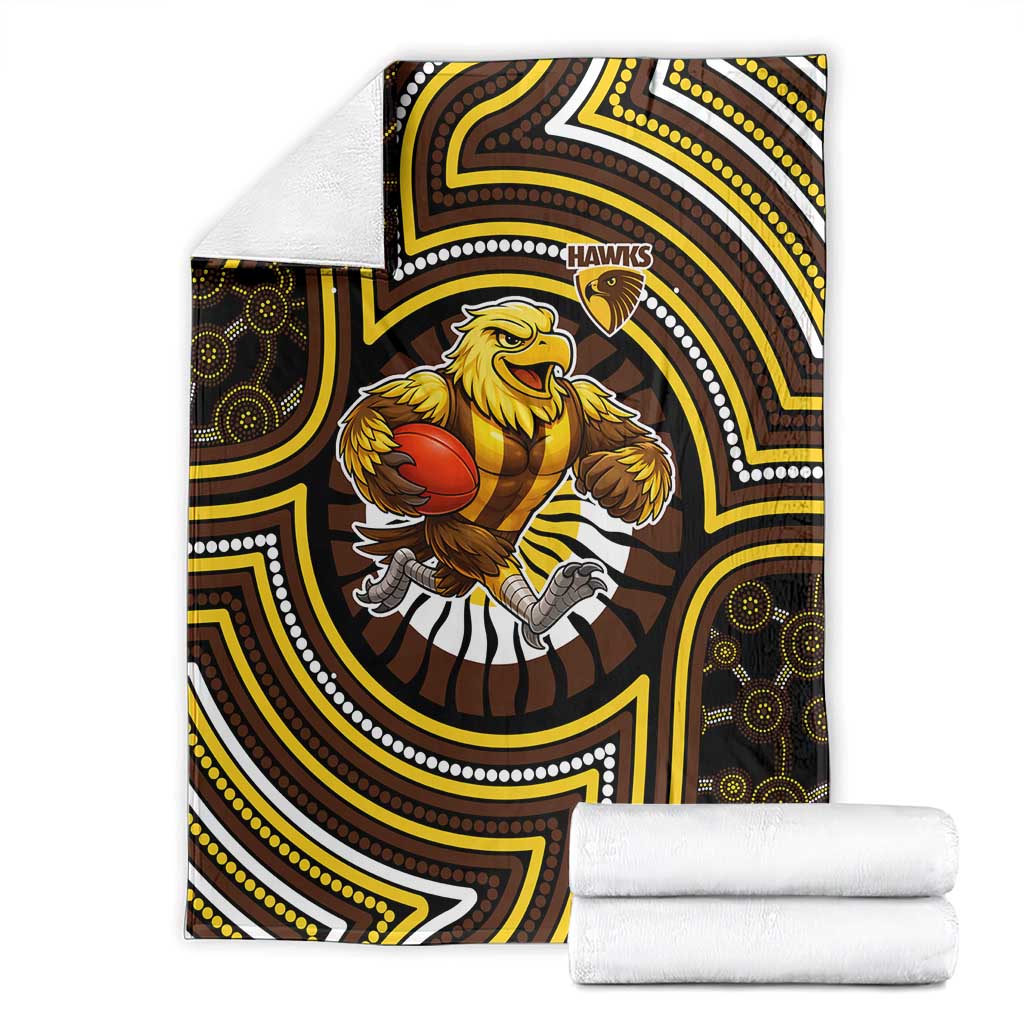 Hawthorn Hawks Blanket Indigenous Monochrome Dot Art Mascot Style