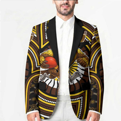 Hawthorn Hawks Blazer Indigenous Monochrome Dot Art Mascot Style