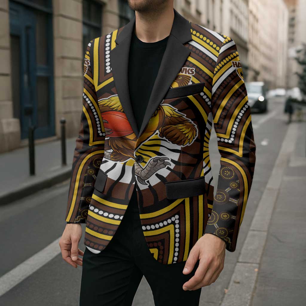 Hawthorn Hawks Blazer Indigenous Monochrome Dot Art Mascot Style