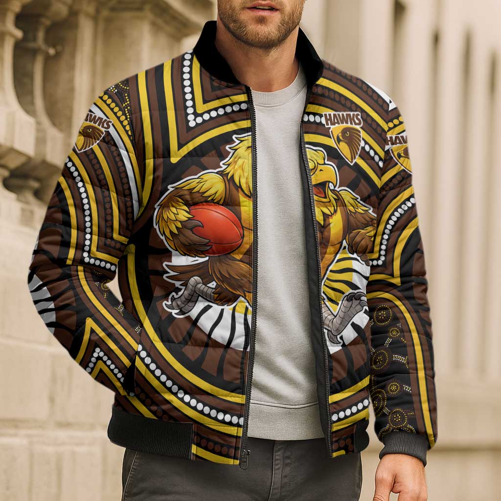 Hawthorn Hawks Bomber Puffer Jacket Indigenous Monochrome Dot Art Mascot Style