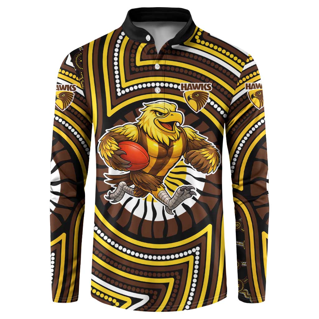 Hawthorn Hawks Button Sweatshirt Indigenous Monochrome Dot Art Mascot Style
