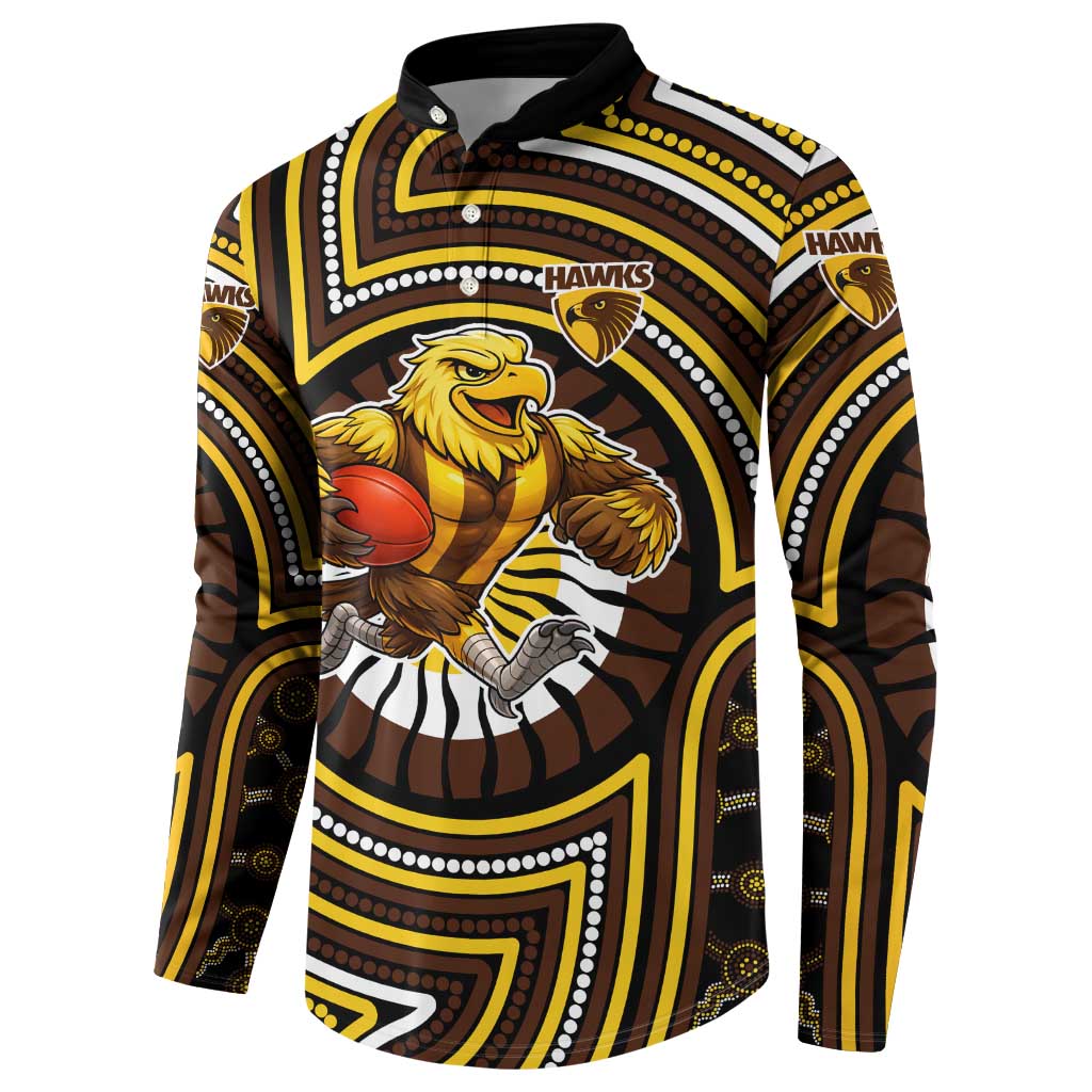 Hawthorn Hawks Button Sweatshirt Indigenous Monochrome Dot Art Mascot Style