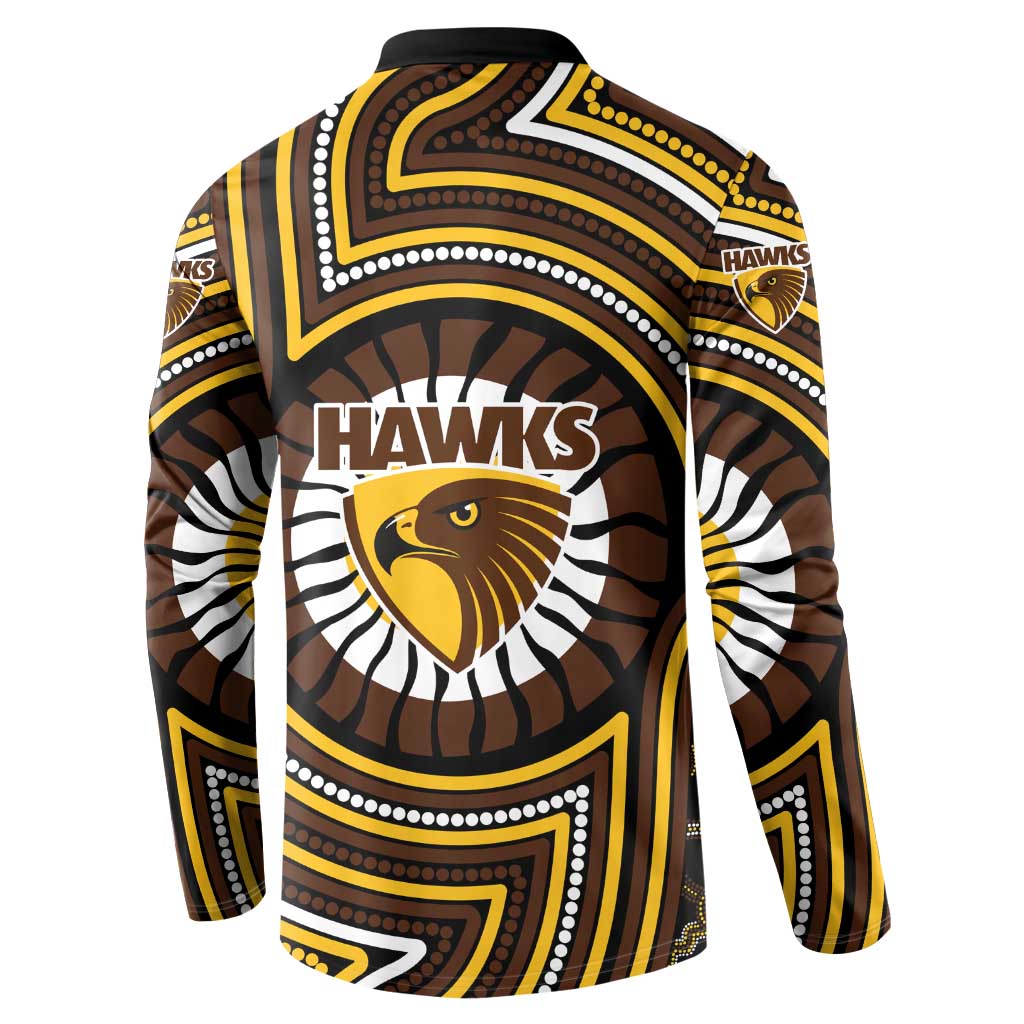 Hawthorn Hawks Button Sweatshirt Indigenous Monochrome Dot Art Mascot Style