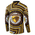 Hawthorn Hawks Button Sweatshirt Indigenous Monochrome Dot Art Mascot Style