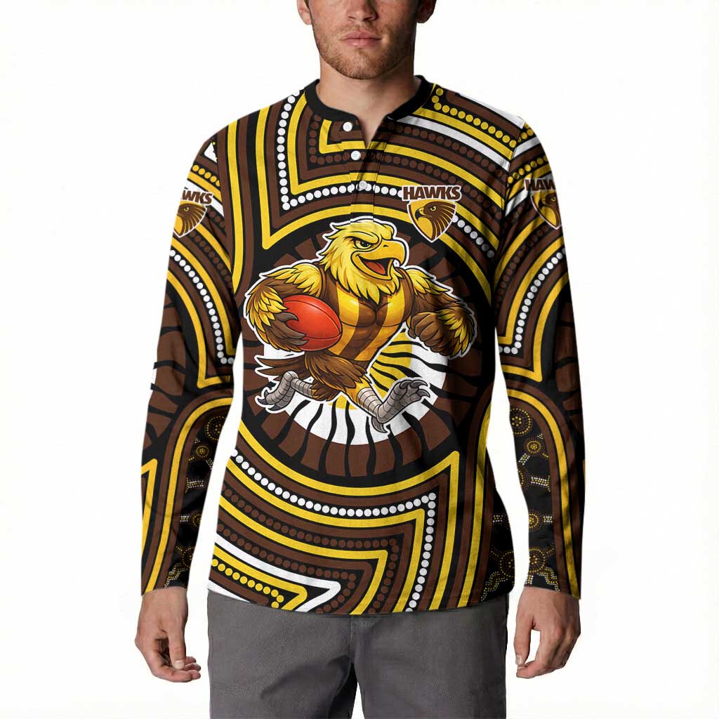 Hawthorn Hawks Button Sweatshirt Indigenous Monochrome Dot Art Mascot Style
