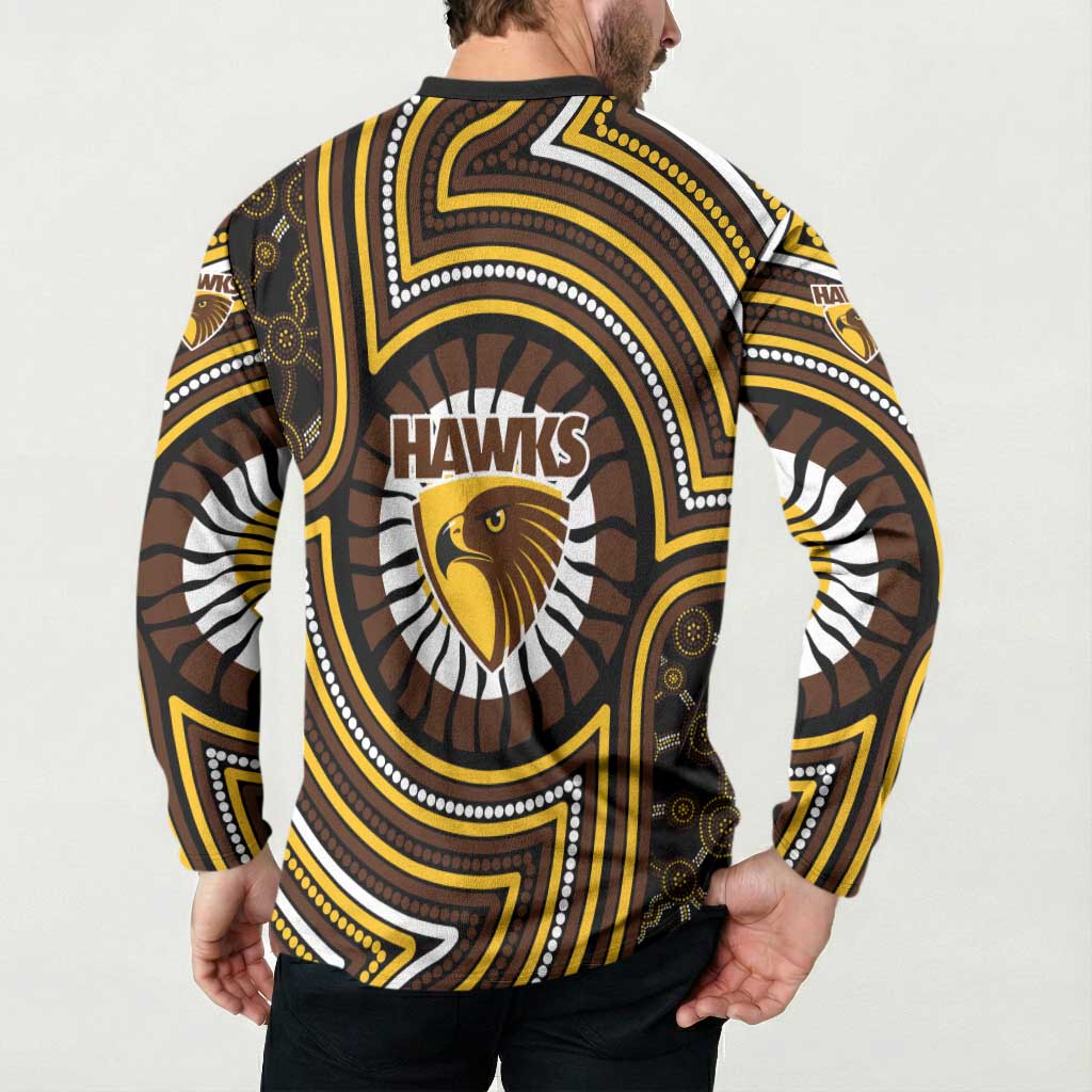 Hawthorn Hawks Button Sweatshirt Indigenous Monochrome Dot Art Mascot Style