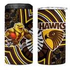 Hawthorn Hawks 4 in 1 Can Cooler Tumbler Indigenous Monochrome Dot Art Mascot Style