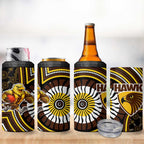 Hawthorn Hawks 4 in 1 Can Cooler Tumbler Indigenous Monochrome Dot Art Mascot Style