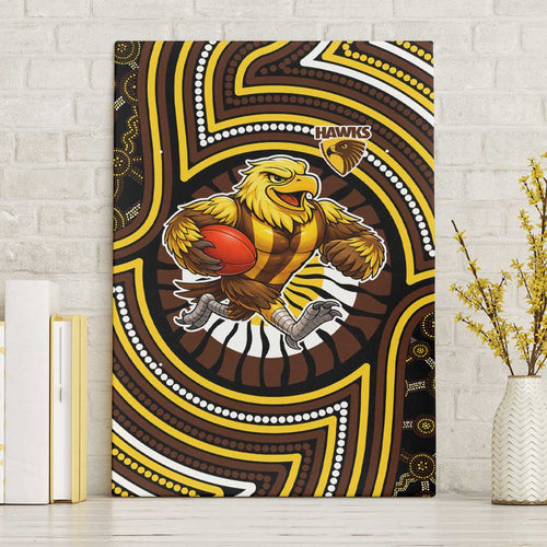 Hawthorn Hawks Canvas Wall Art Indigenous Monochrome Dot Art Mascot Style