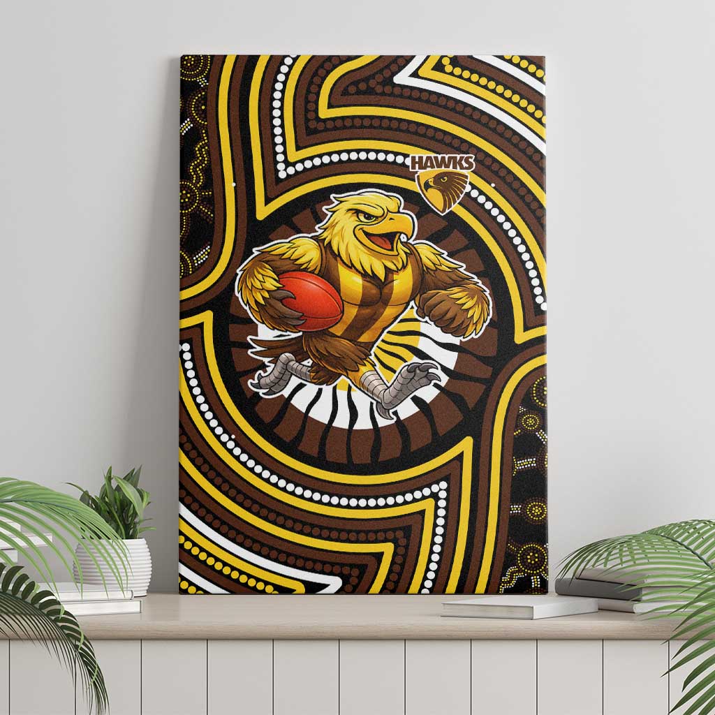 Hawthorn Hawks Canvas Wall Art Indigenous Monochrome Dot Art Mascot Style