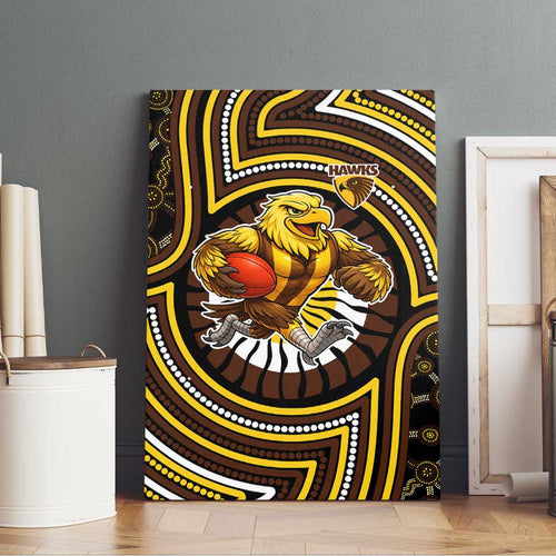 Hawthorn Hawks Canvas Wall Art Indigenous Monochrome Dot Art Mascot Style