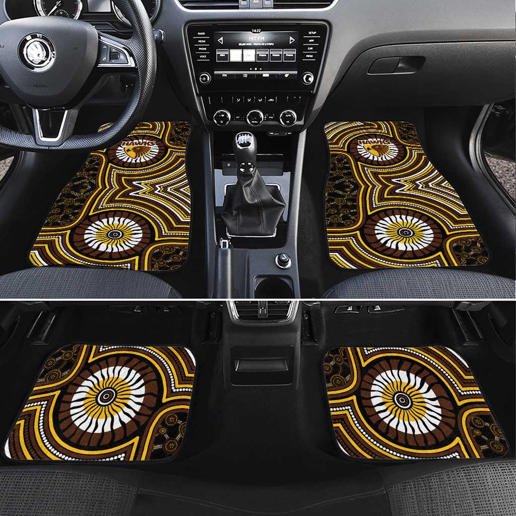 Hawthorn Hawks Car Mats Indigenous Monochrome Dot Art Mascot Style
