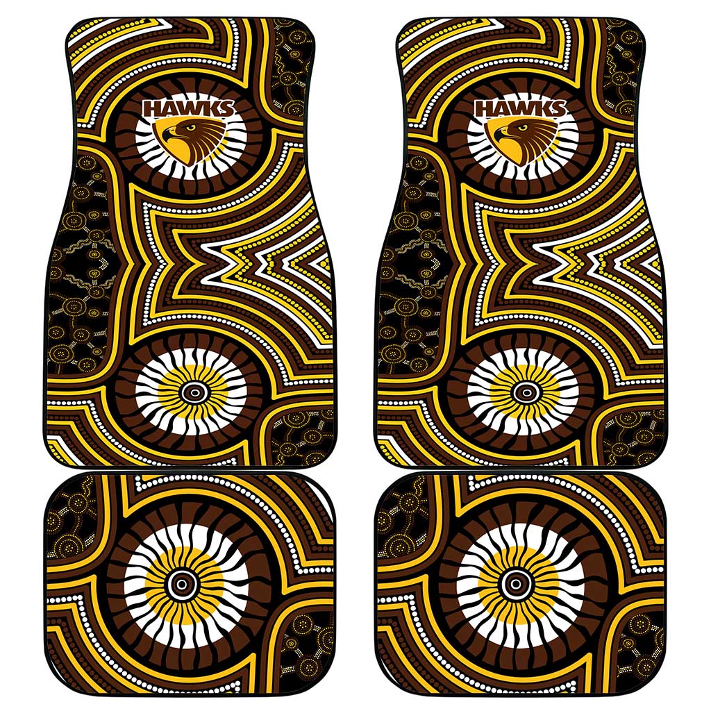 Hawthorn Hawks Car Mats Indigenous Monochrome Dot Art Mascot Style