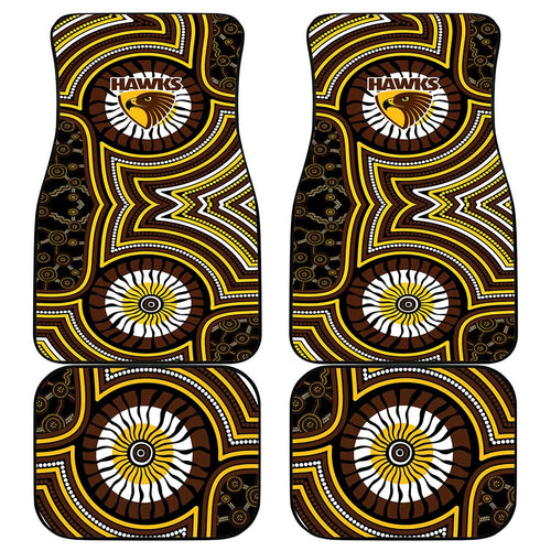 Hawthorn Hawks Car Mats Indigenous Monochrome Dot Art Mascot Style