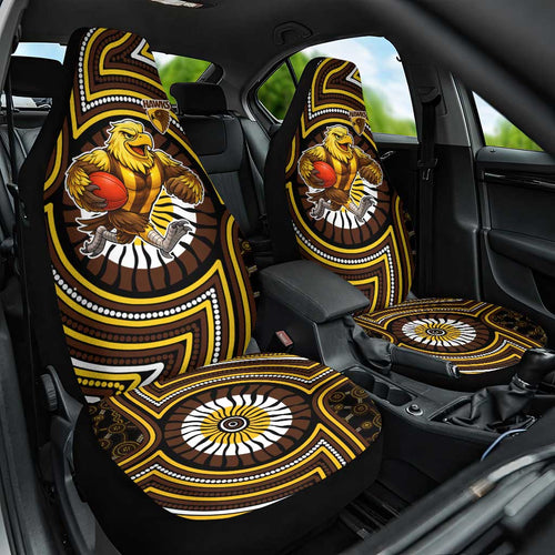 Hawthorn Hawks Car Seat Cover Indigenous Monochrome Dot Art Mascot Style
