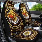 Hawthorn Hawks Car Seat Cover Indigenous Monochrome Dot Art Mascot Style