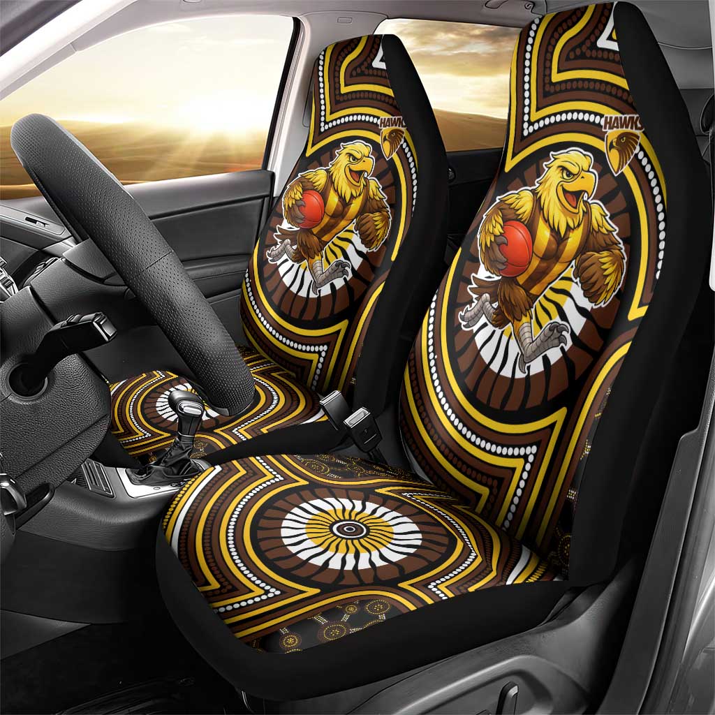 Hawthorn Hawks Car Seat Cover Indigenous Monochrome Dot Art Mascot Style