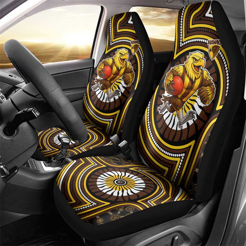Hawthorn Hawks Car Seat Cover Indigenous Monochrome Dot Art Mascot Style