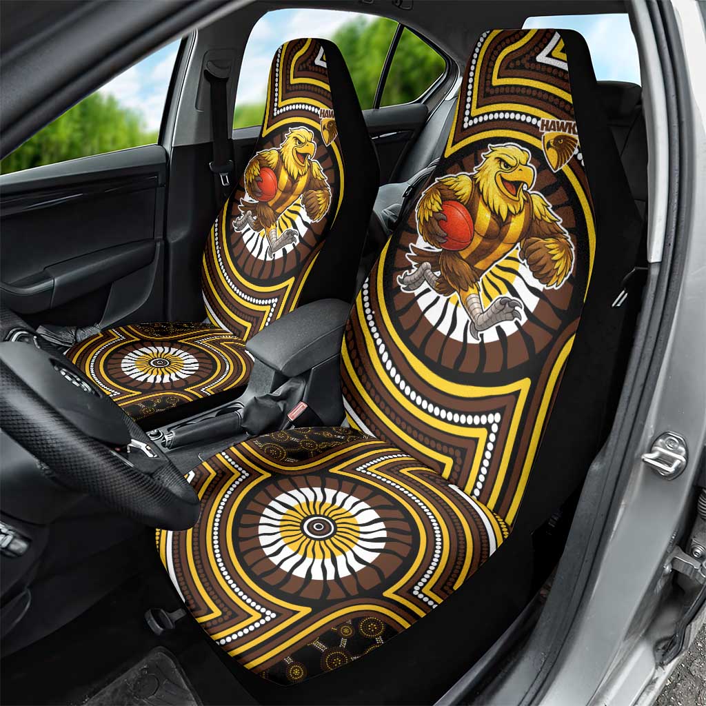 Hawthorn Hawks Car Seat Cover Indigenous Monochrome Dot Art Mascot Style