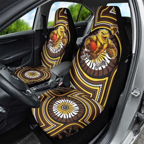 Hawthorn Hawks Car Seat Cover Indigenous Monochrome Dot Art Mascot Style