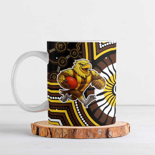 Hawthorn Hawks Ceramic Mug Indigenous Monochrome Dot Art Mascot Style