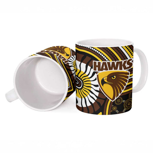 Hawthorn Hawks Ceramic Mug Indigenous Monochrome Dot Art Mascot Style
